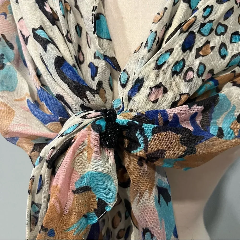 NEW D&Y Pastel Pink & Blue Leopard & Floral Print Scarf Shawl